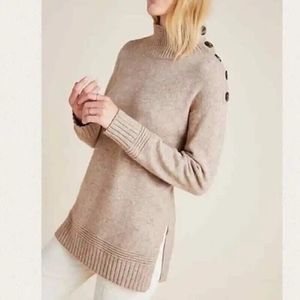 Anthropologie brown Margarita tunic sweater Size L turtleneck button shoulder